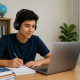 Estudiante de secundaria en Panamá estudiando en una escuela virtual desde casa